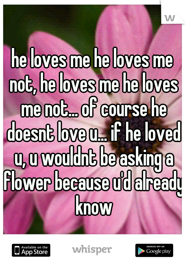 he loves me he loves me not, he loves me he loves me not... of course he doesnt love u... if he loved u, u wouldnt be asking a flower because u'd already know
