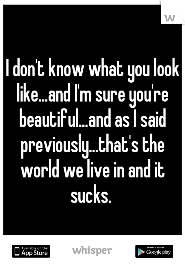 I don't know what you look like...and I'm sure you're beautiful...and as I said previously...that's the world we live in and it sucks. 