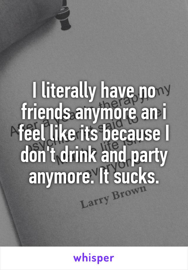 I literally have no friends anymore an i feel like its because I don't drink and party anymore. It sucks.