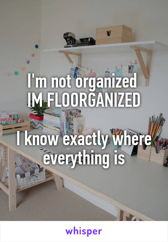 I'm not organized 
IM FLOORGANIZED

I know exactly where everything is