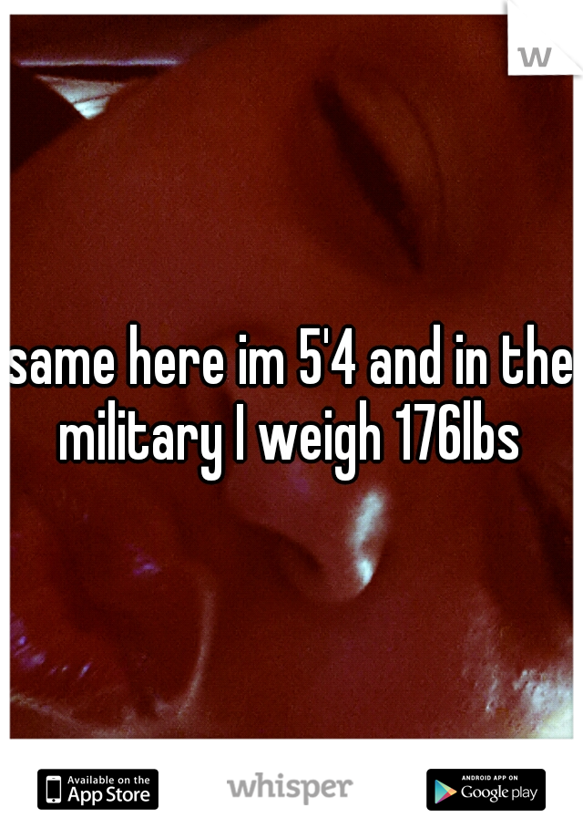same here im 5'4 and in the military I weigh 176lbs 
