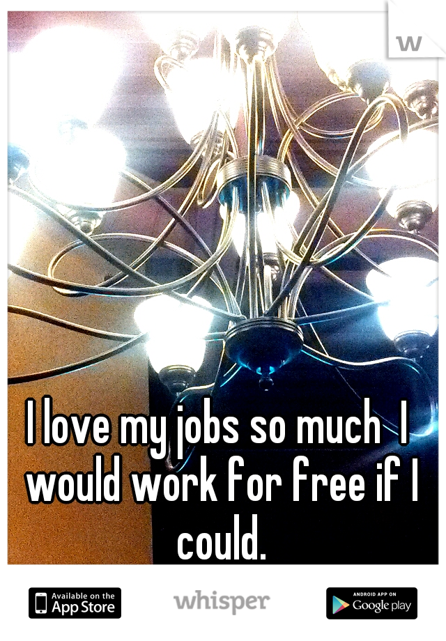 I love my jobs so much  I would work for free if I could.
