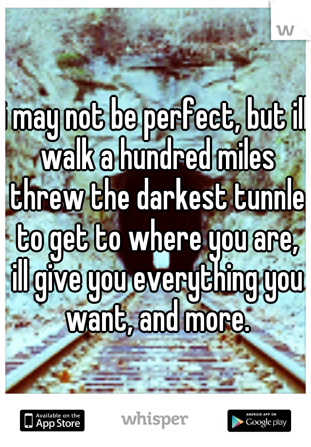i may not be perfect, but ill walk a hundred miles threw the darkest tunnle to get to where you are, ill give you everything you want, and more.