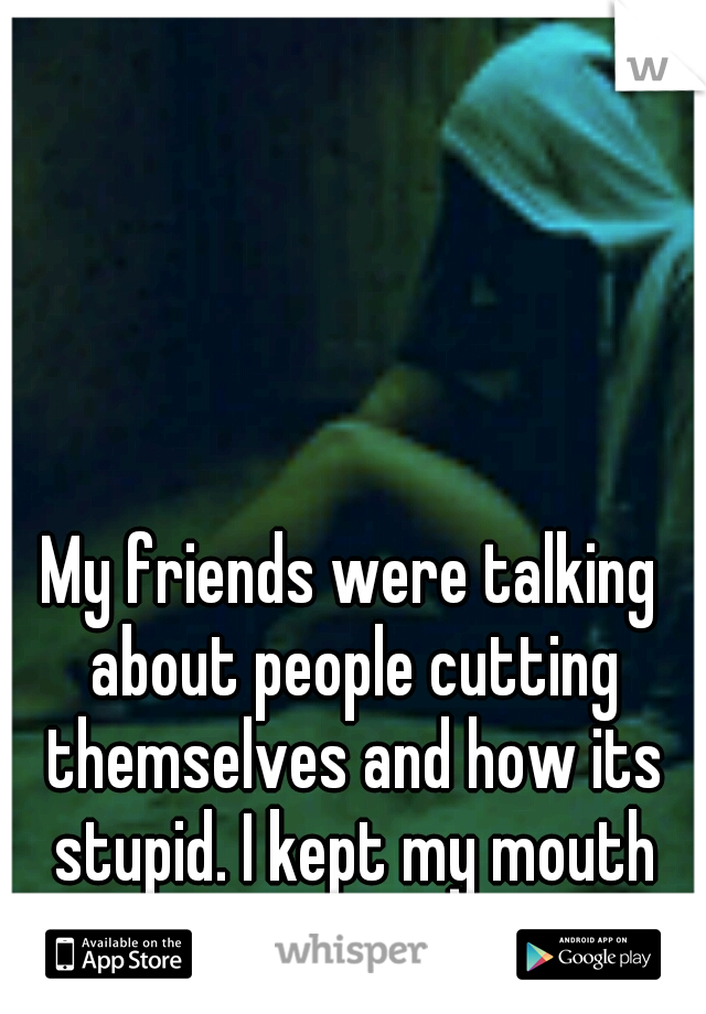 My friends were talking about people cutting themselves and how its stupid. I kept my mouth shut, they still don't know.