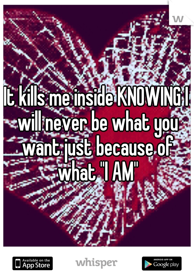 It kills me inside KNOWING I will never be what you want just because of what "I AM"