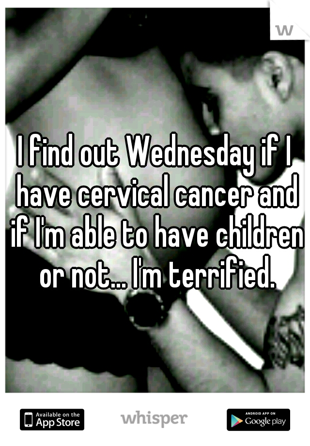 I find out Wednesday if I have cervical cancer and if I'm able to have children or not... I'm terrified.