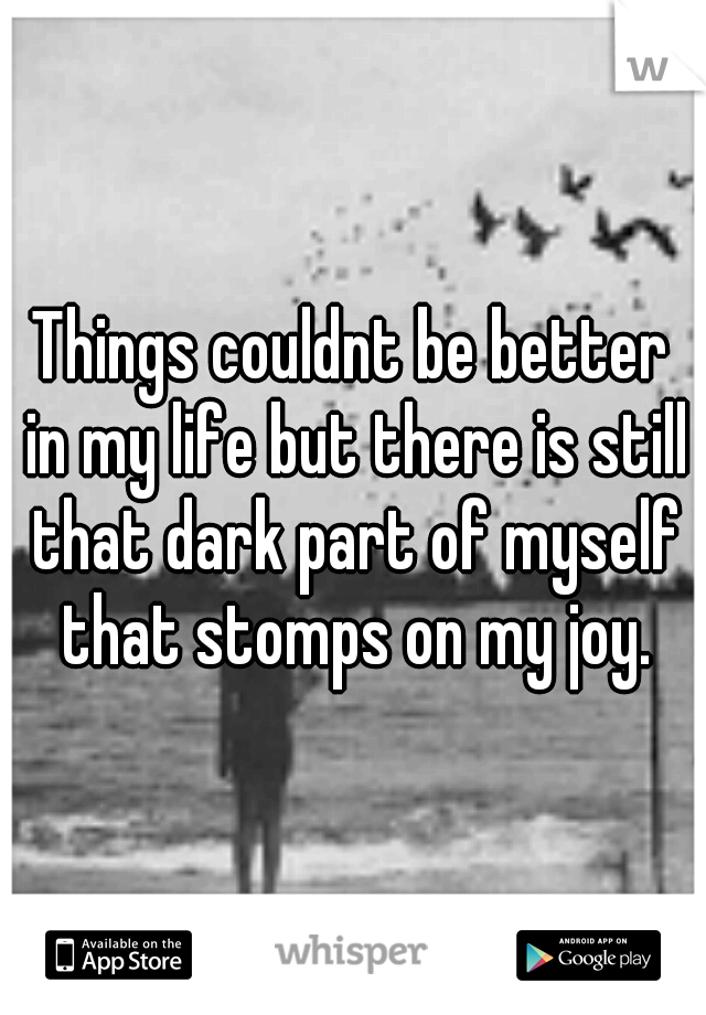 Things couldnt be better in my life but there is still that dark part of myself that stomps on my joy.