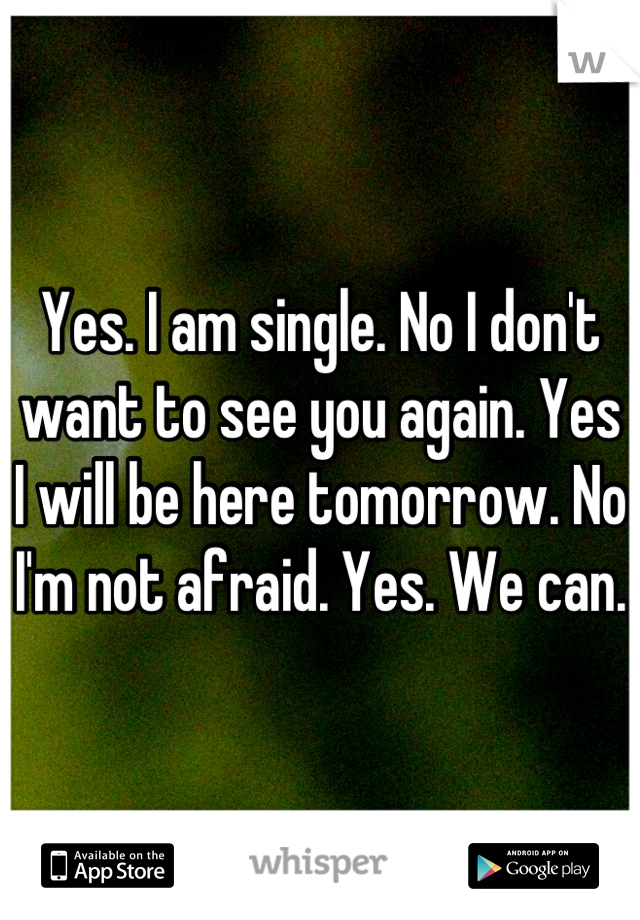 Yes. I am single. No I don't want to see you again. Yes I will be here tomorrow. No I'm not afraid. Yes. We can. 