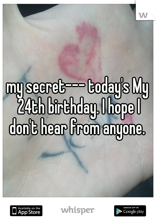 my secret--- today's My 24th birthday. I hope I don't hear from anyone. 