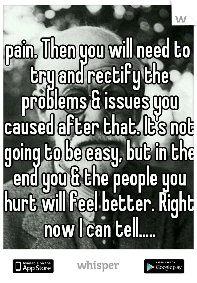 pain. Then you will need to try and rectify the problems & issues you caused after that. It's not going to be easy, but in the end you & the people you hurt will feel better. Right now I can tell.....
