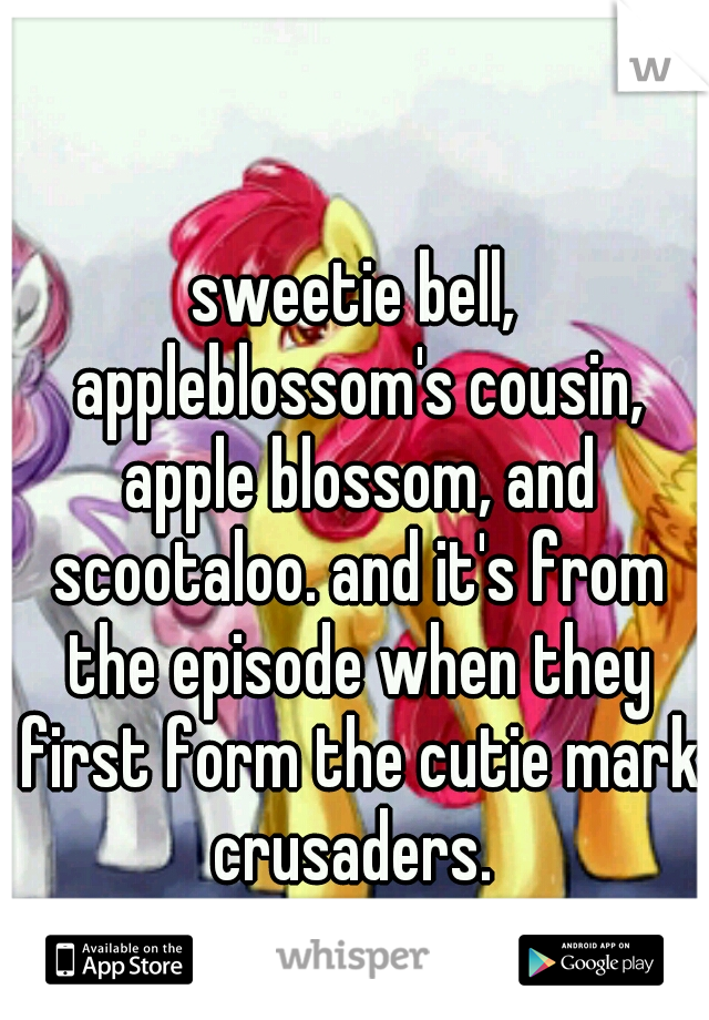 sweetie bell, appleblossom's cousin, apple blossom, and scootaloo. and it's from the episode when they first form the cutie mark crusaders. 