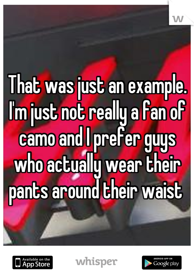 That was just an example. I'm just not really a fan of camo and I prefer guys who actually wear their pants around their waist 