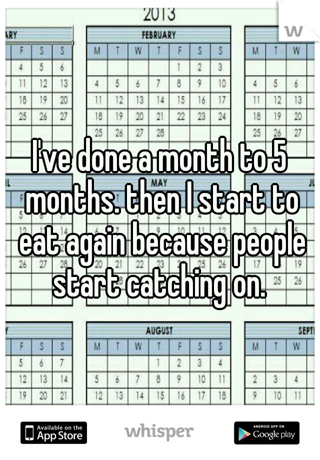 I've done a month to 5 months. then I start to eat again because people start catching on. 