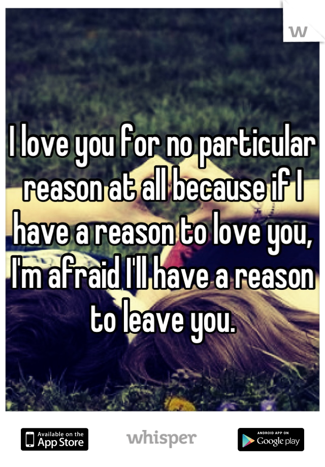 I love you for no particular reason at all because if I have a reason to love you, I'm afraid I'll have a reason to leave you.
