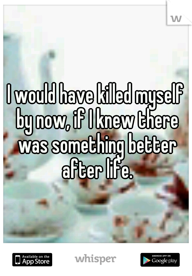 I would have killed myself by now, if I knew there was something better after life.
