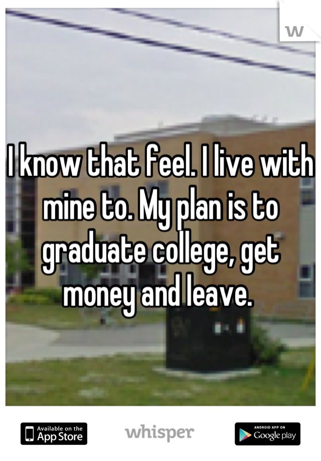 I know that feel. I live with mine to. My plan is to graduate college, get money and leave. 