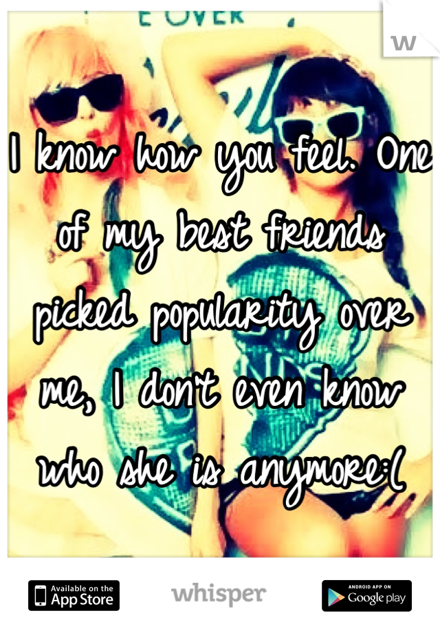 I know how you feel. One of my best friends picked popularity over me, I don't even know who she is anymore:(