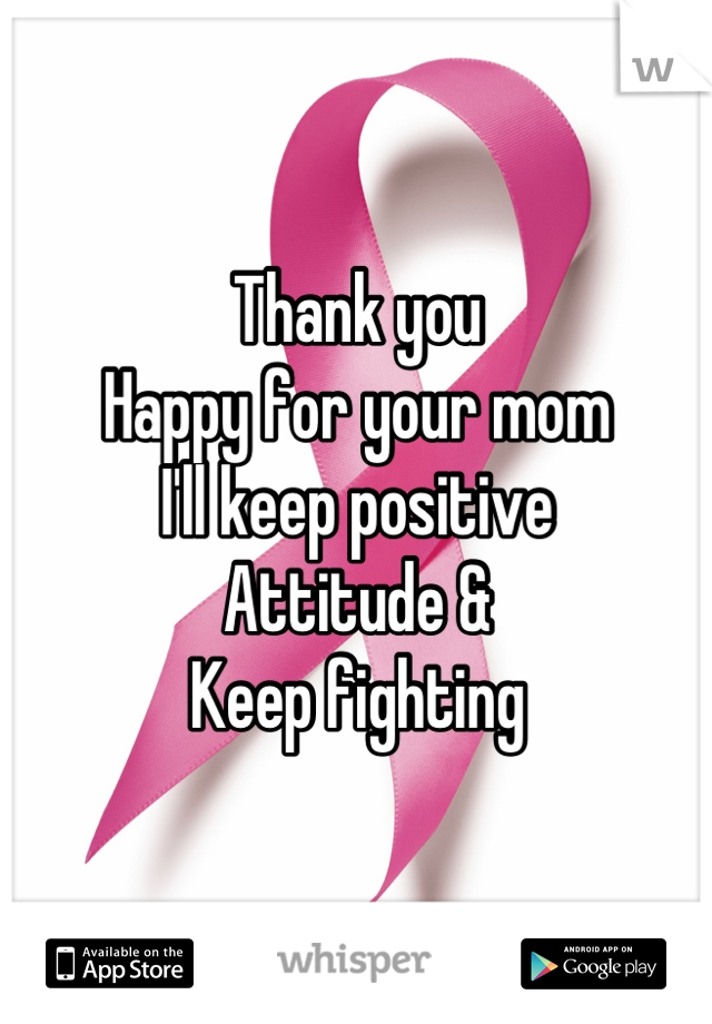 Thank you
Happy for your mom
I'll keep positive
Attitude &
Keep fighting
