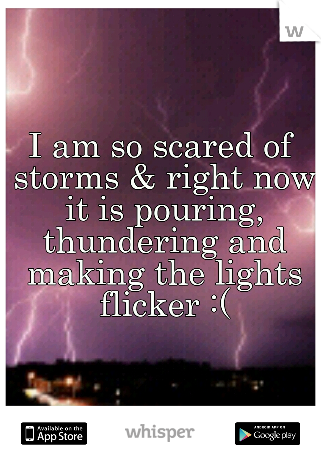 I am so scared of storms & right now it is pouring, thundering and making the lights flicker :(