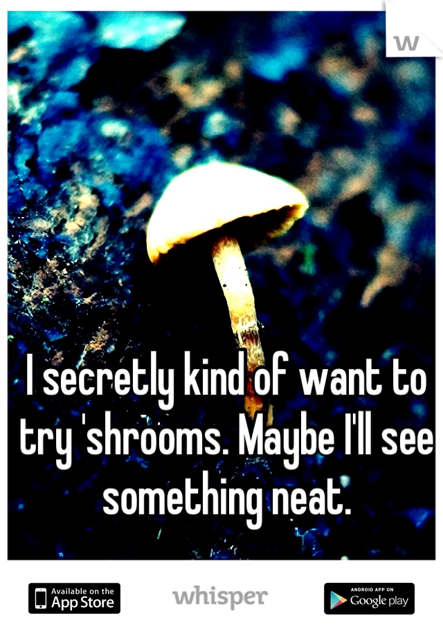 I secretly kind of want to try 'shrooms. Maybe I'll see something neat.