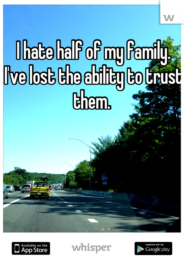 I hate half of my family. I've lost the ability to trust them. 