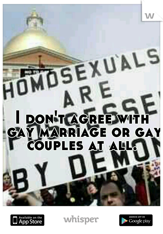 I don't agree with gay marriage or gay couples at all. 