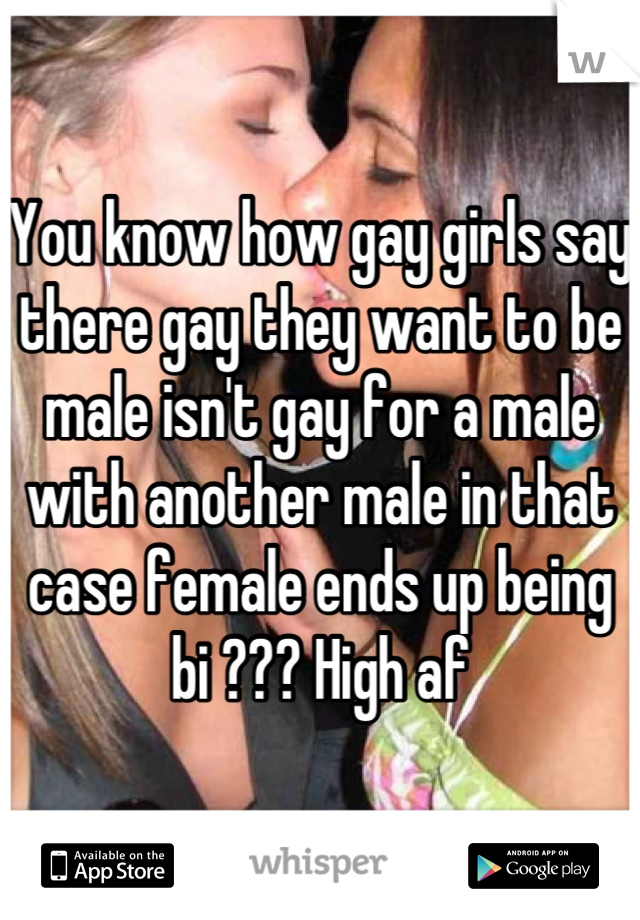 You know how gay girls say there gay they want to be male isn't gay for a male with another male in that case female ends up being bi ??? High af