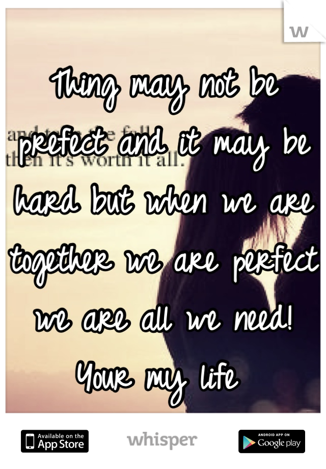 Thing may not be prefect and it may be hard but when we are together we are perfect we are all we need! Your my life 