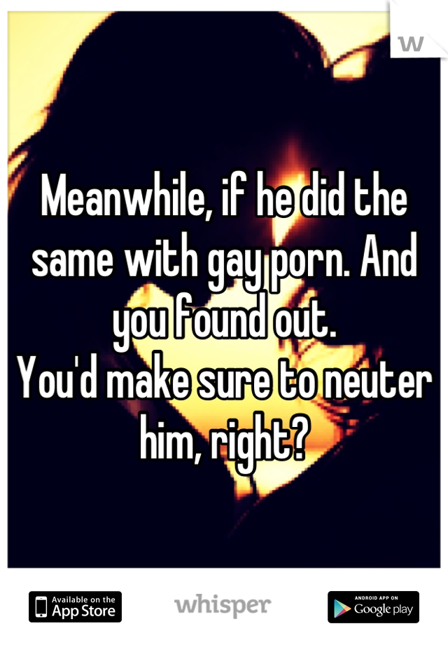 Meanwhile, if he did the same with gay porn. And you found out.
You'd make sure to neuter him, right?