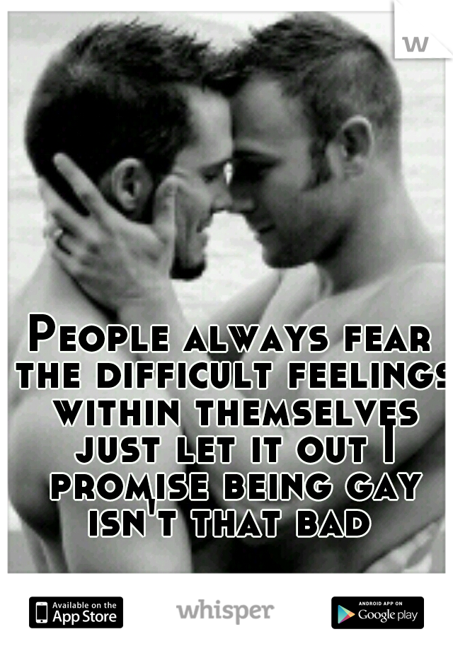 People always fear the difficult feelings within themselves just let it out I promise being gay isn't that bad 