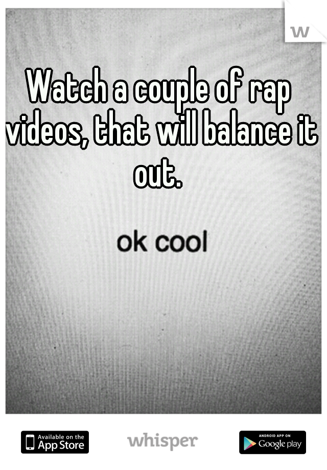 Watch a couple of rap videos, that will balance it out. 