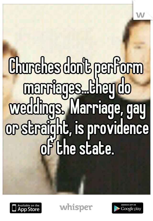 Churches don't perform marriages...they do weddings.  Marriage, gay or straight, is providence of the state.