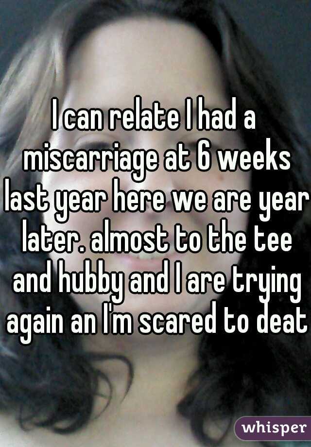 I can relate I had a miscarriage at 6 weeks last year here we are year later. almost to the tee and hubby and I are trying again an I'm scared to death