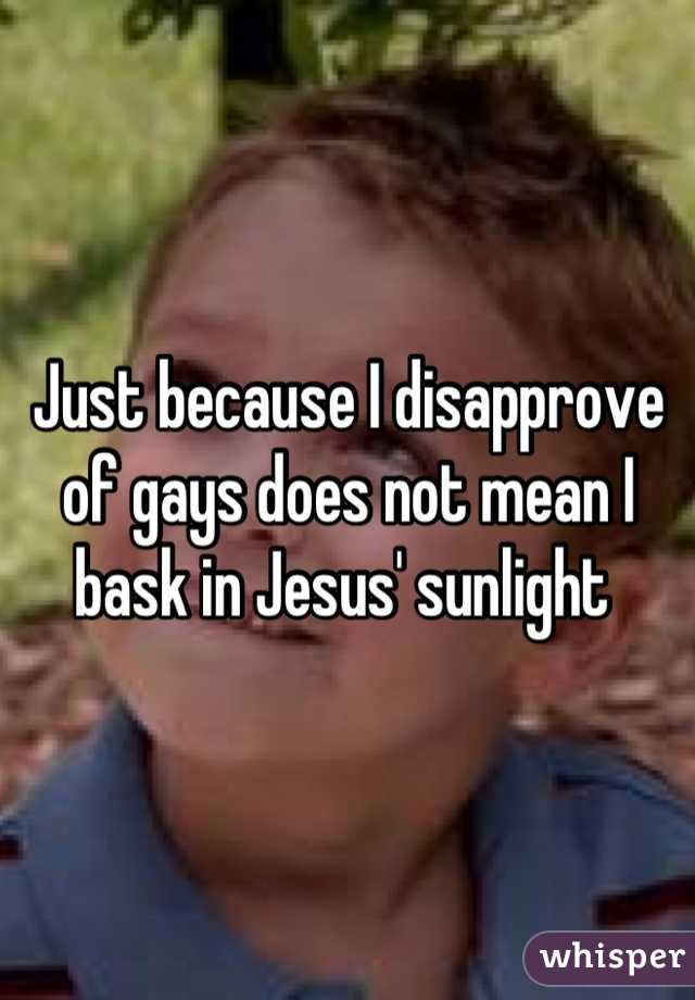 Just because I disapprove of gays does not mean I bask in Jesus' sunlight 