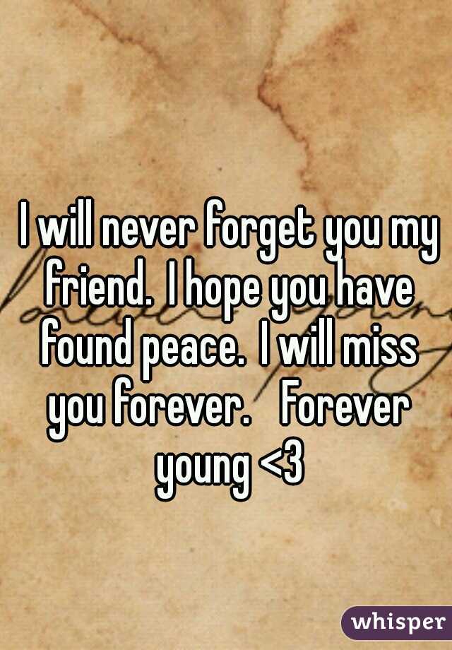  I will never forget you my friend.
I hope you have found peace.
I will miss you forever.

Forever young <3