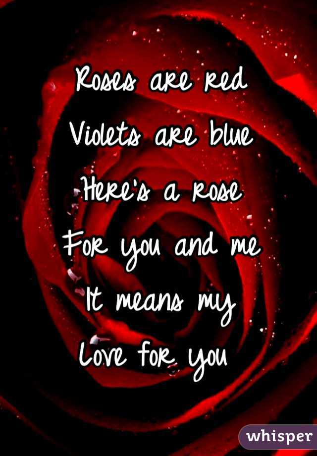 Roses are red
Violets are blue
Here's a rose
For you and me
It means my 
Love for you 