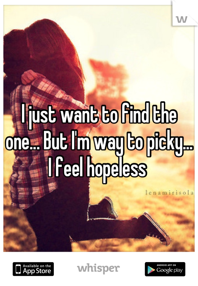 I just want to find the one... But I'm way to picky... I feel hopeless 
