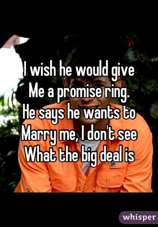 I wish he would give
Me a promise ring.
He says he wants to
Marry me, I don't see
What the big deal is
