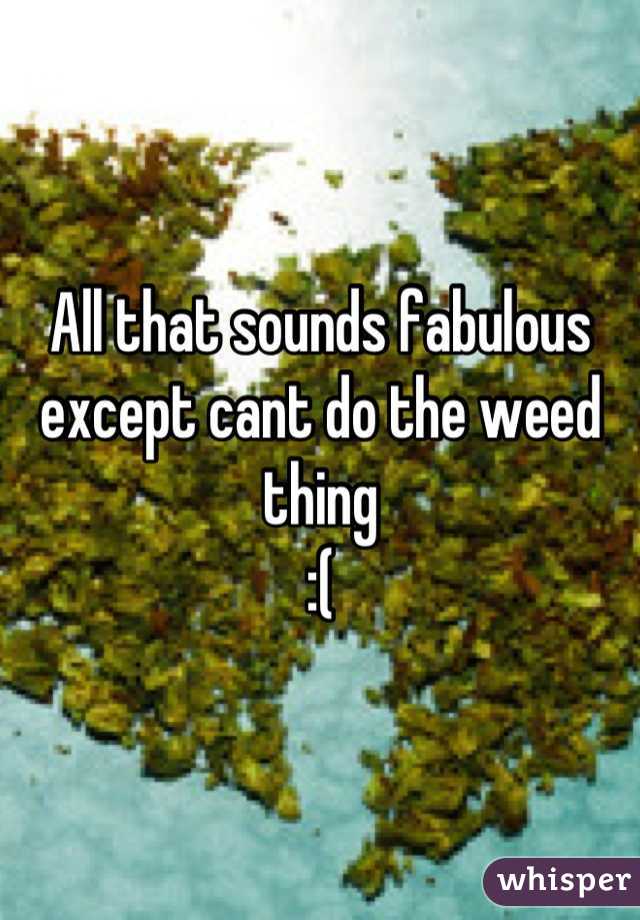 All that sounds fabulous except cant do the weed thing 
:(