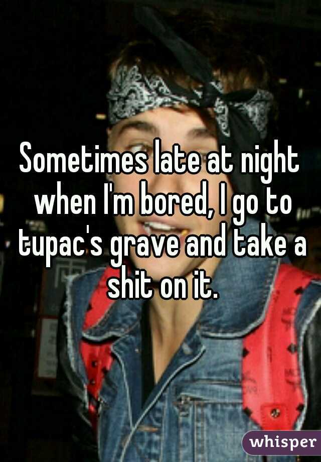 Sometimes late at night when I'm bored, I go to tupac's grave and take a shit on it.