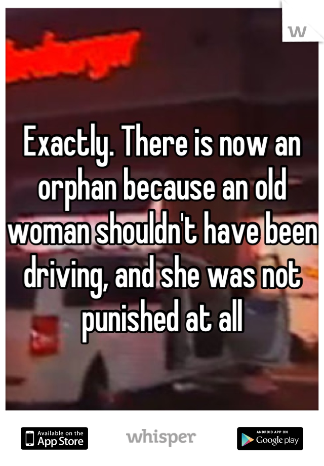 Exactly. There is now an orphan because an old woman shouldn't have been driving, and she was not punished at all