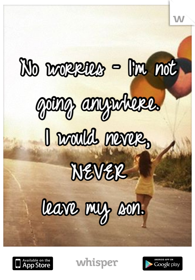 No worries - I'm not going anywhere. 
I would never,
NEVER
leave my son. 