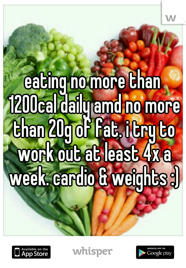 eating no more than 1200cal daily amd no more than 20g of fat. i try to work out at least 4x a week. cardio & weights :)