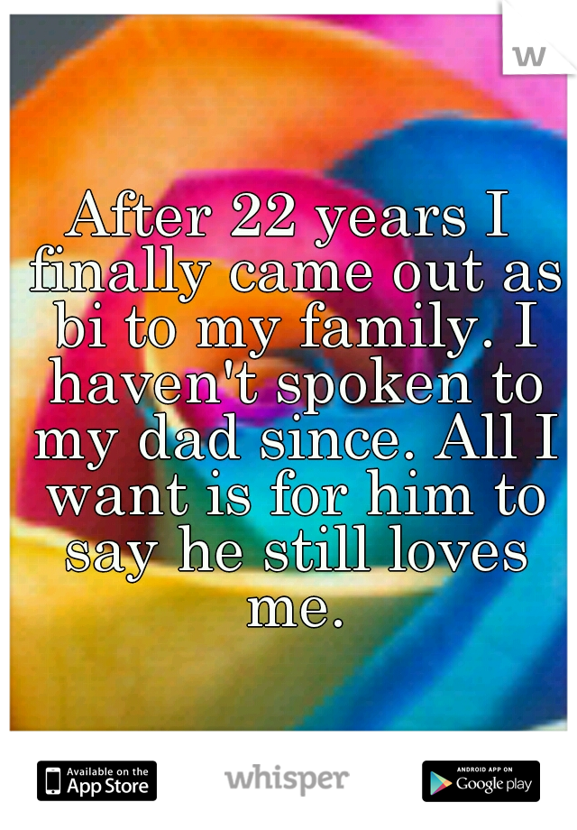 After 22 years I finally came out as bi to my family. I haven't spoken to my dad since. All I want is for him to say he still loves me.
