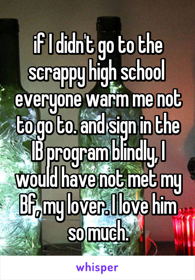 if I didn't go to the scrappy high school  everyone warm me not to go to. and sign in the IB program blindly, I would have not met my Bf, my lover. I love him so much.
