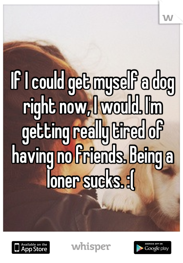 If I could get myself a dog right now, I would. I'm getting really tired of having no friends. Being a loner sucks. :( 