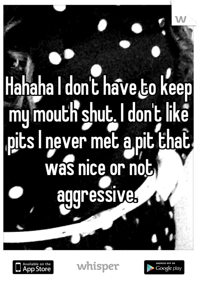 Hahaha I don't have to keep my mouth shut. I don't like pits I never met a pit that was nice or not aggressive. 