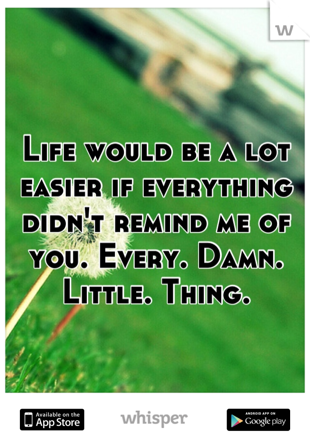 Life would be a lot easier if everything didn't remind me of you. Every. Damn. Little. Thing.