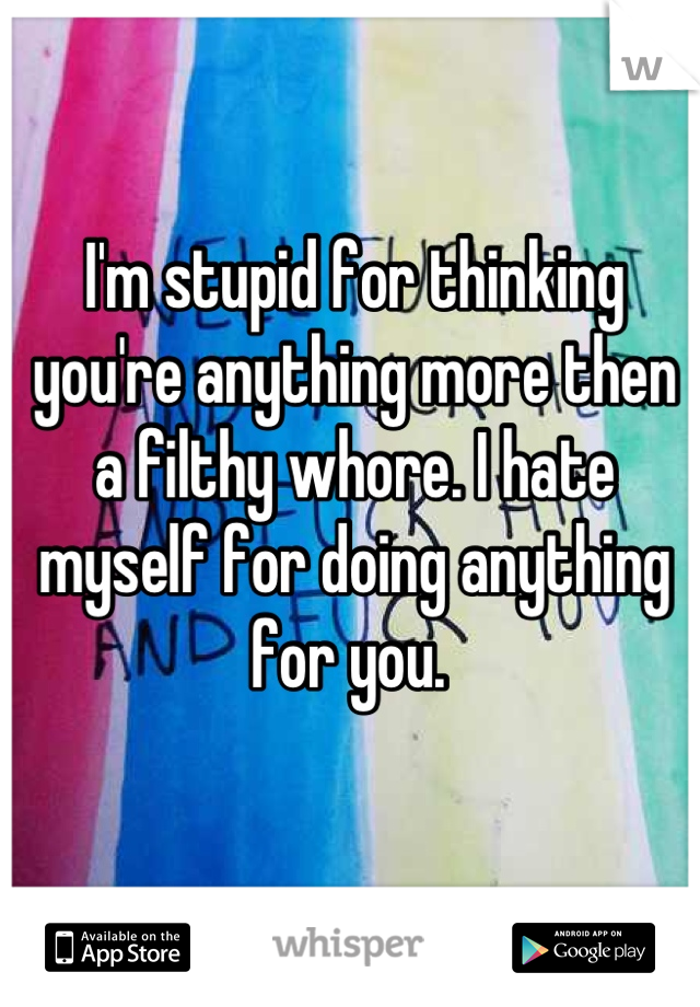 I'm stupid for thinking you're anything more then a filthy whore. I hate myself for doing anything for you. 