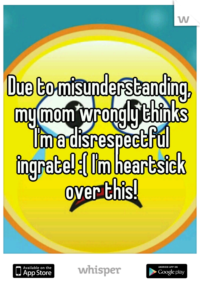 Due to misunderstanding, my mom wrongly thinks I'm a disrespectful ingrate! :( I'm heartsick over this!